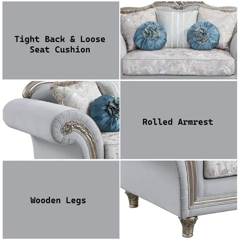 Pelumi - Loveseat With 5 Pillows - Light Gray Linen & Platinum by Unique Piece Furniture