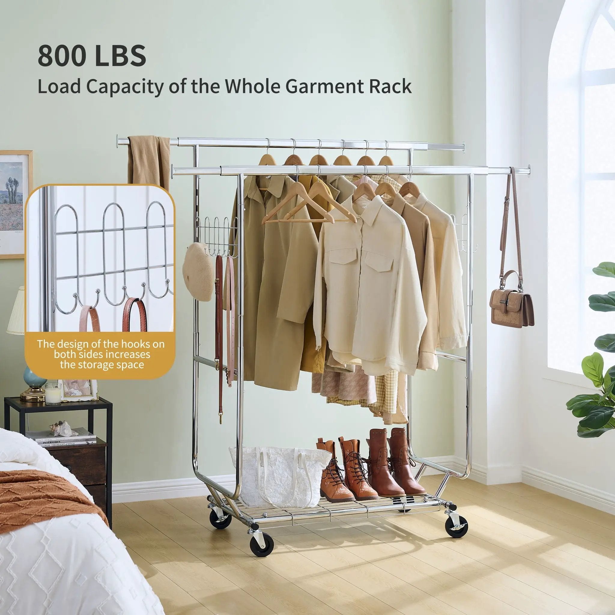 Heavy Duty Double Clothing Garment Rack With Shelves - Silver by HouseOfZazla