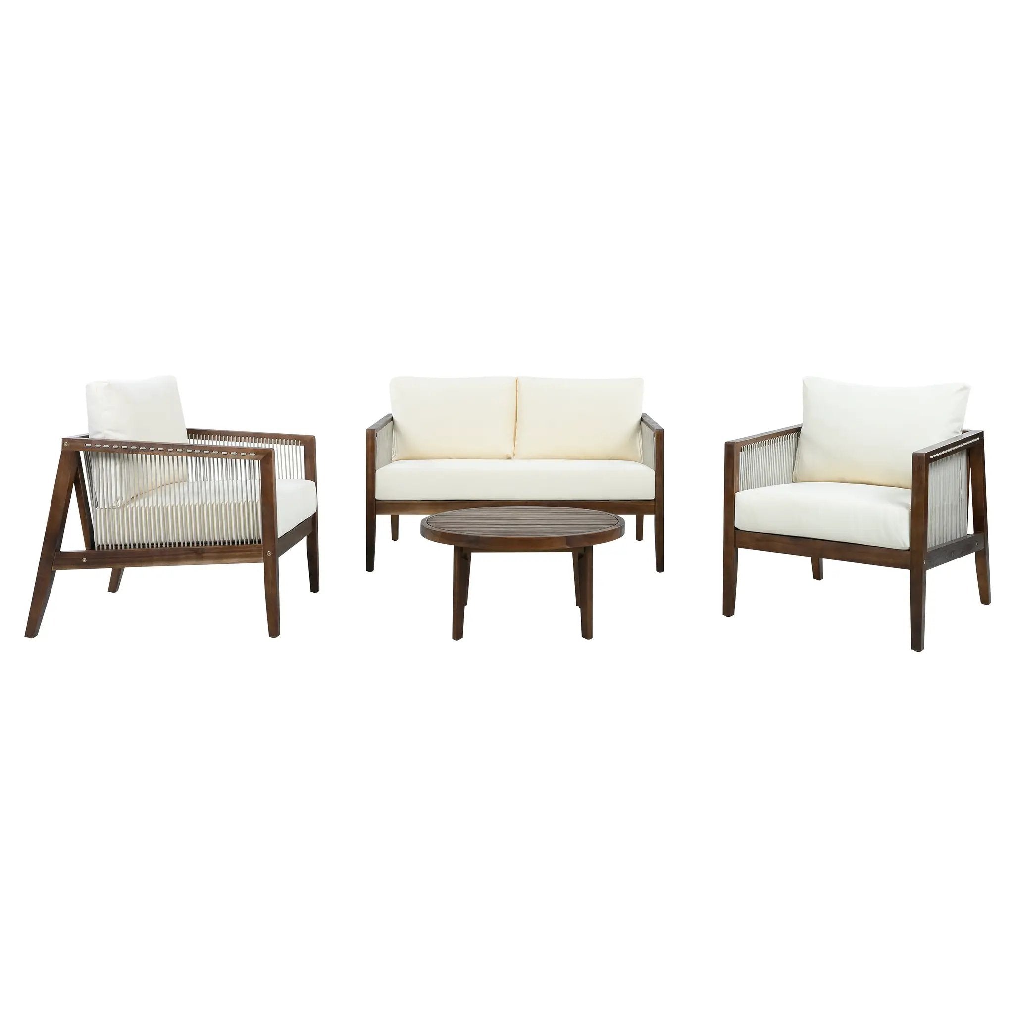 Outdoor 4-Piece Sofa Set, Acacia Wood Frame with Rope Detail by HouseOfZazla