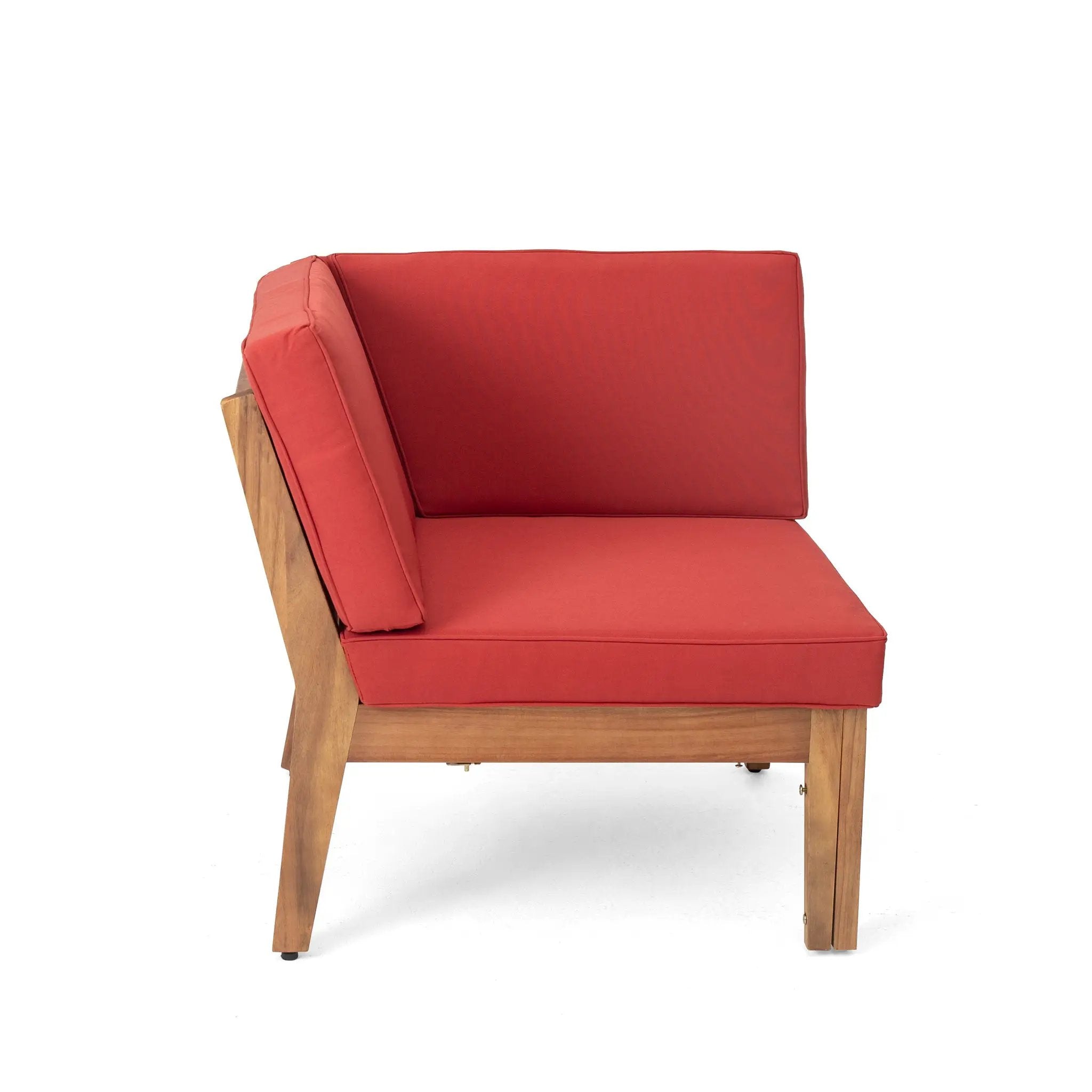Grenada 5 Seater Acacia Wood Sectional Armless Sofa Set, Teak + Red by HouseOfZazla