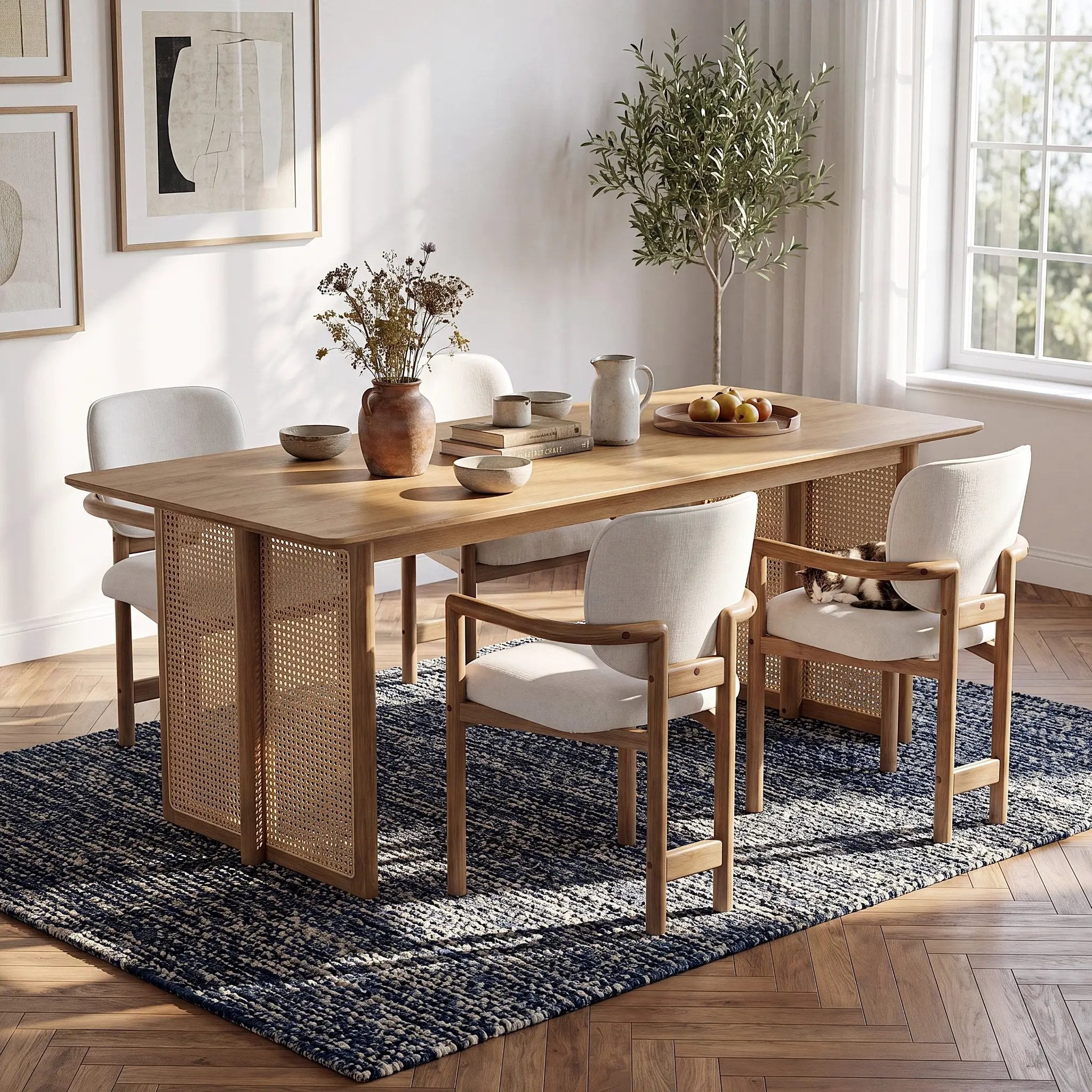 5-Piece Rubber Wood Indoor Dining Set With Rattan & Chairs by HouseOfZazla