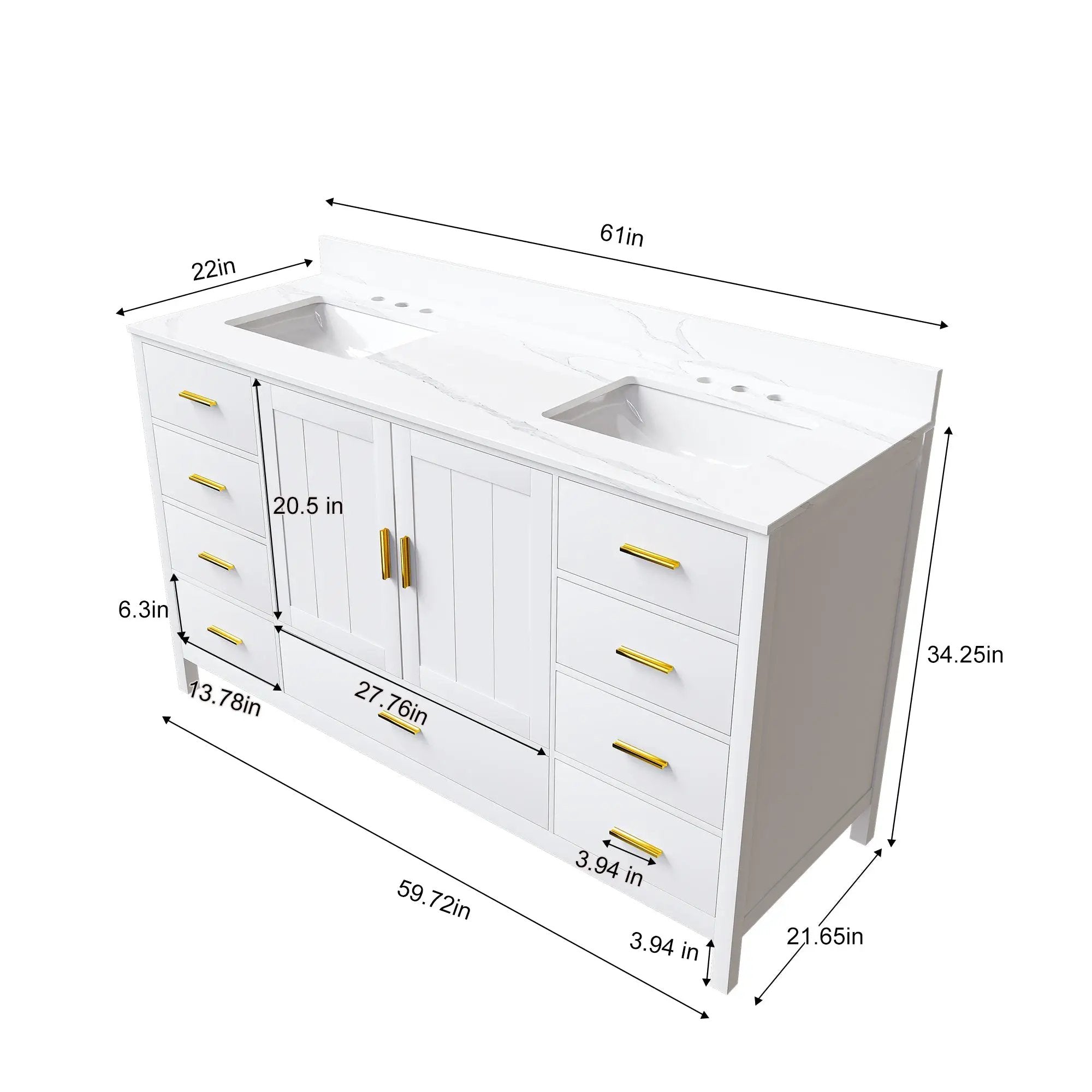 60" Solid Wood Bathroom Vanity with 2 Sinks by HouseOfZazla
