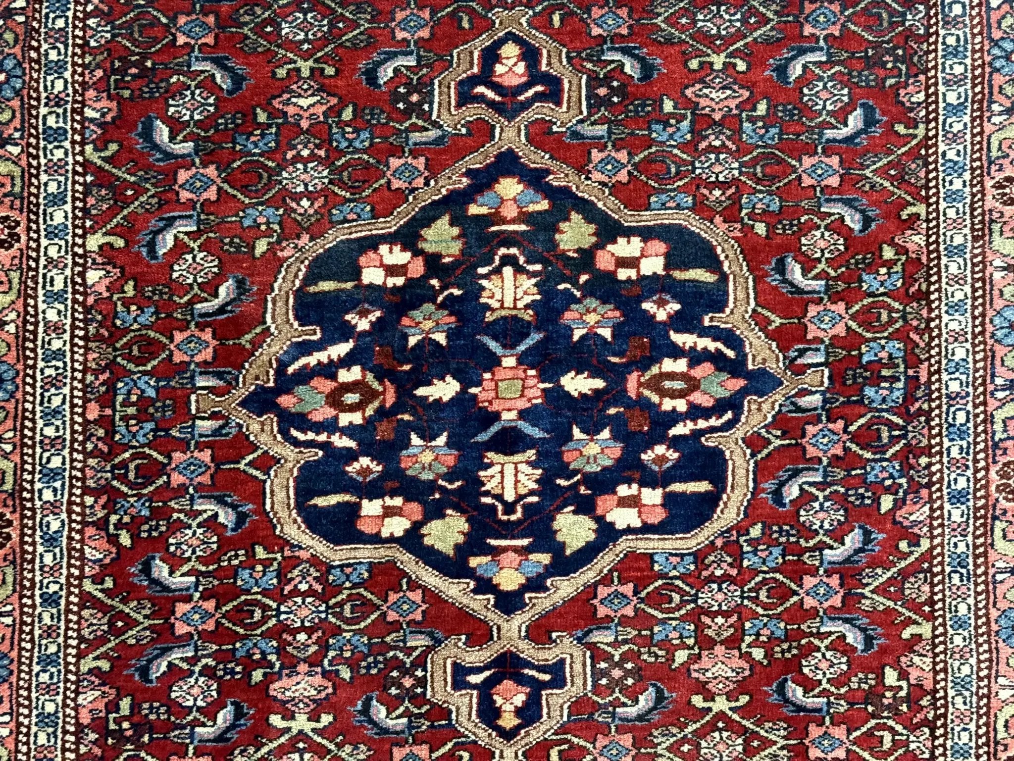 Persian Bidjar Rug 2.7 x 4, Red and Navy Blue, Small Persian Area Rug, Semi Antique by Jewel Rugs