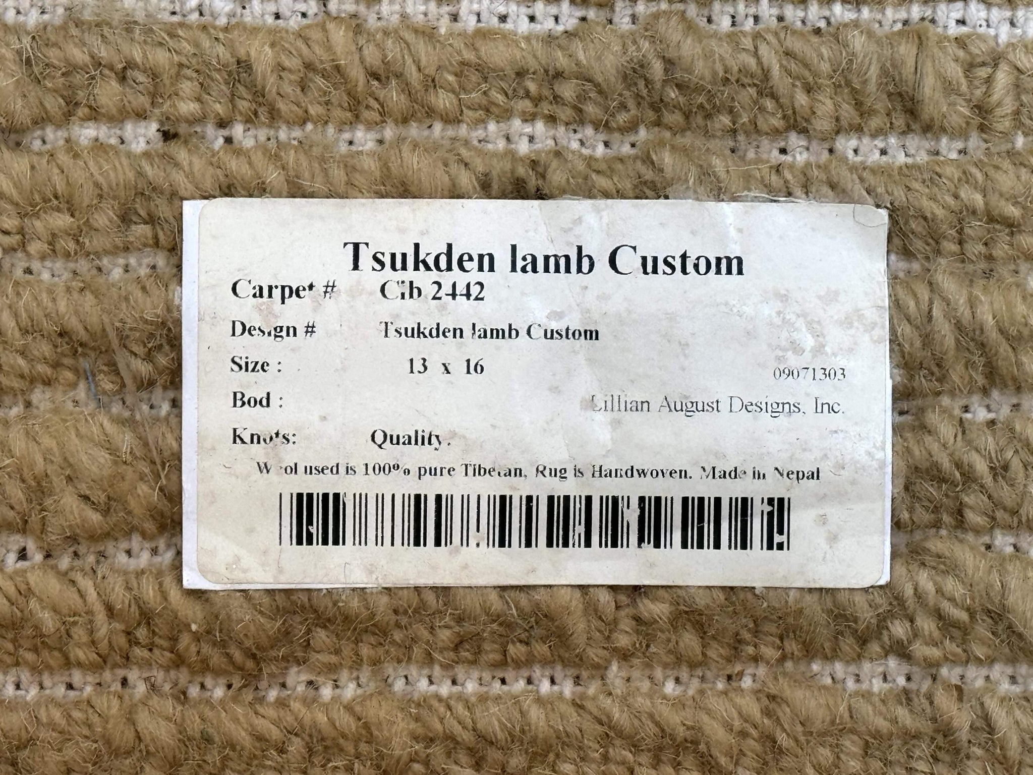 Modern Nepali Rug 13 x 15.6, Palace Size Wool Custom Made Rug, Tan, Large Nepali/Tibetan Carpet by Jewel Rugs