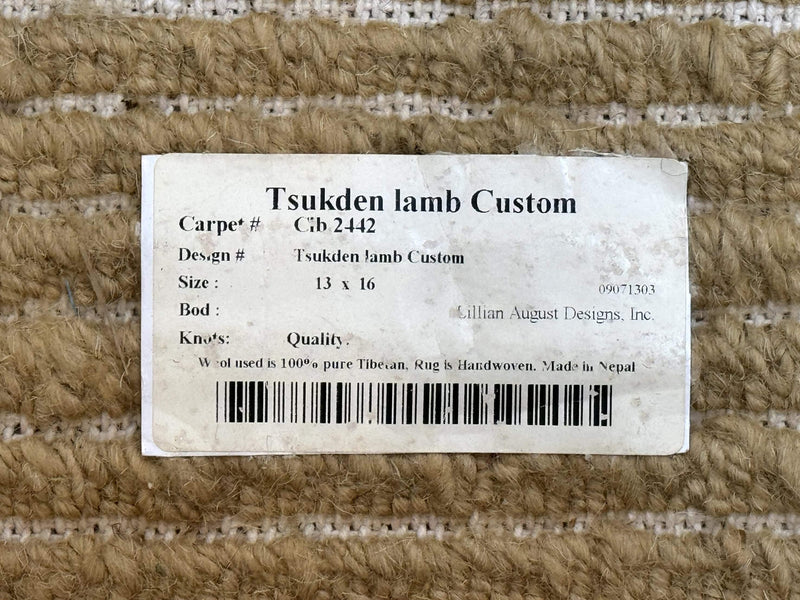 Modern Nepali Rug 13 x 15.6, Palace Size Wool Custom Made Rug, Tan, Large Nepali/Tibetan Carpet by Jewel Rugs