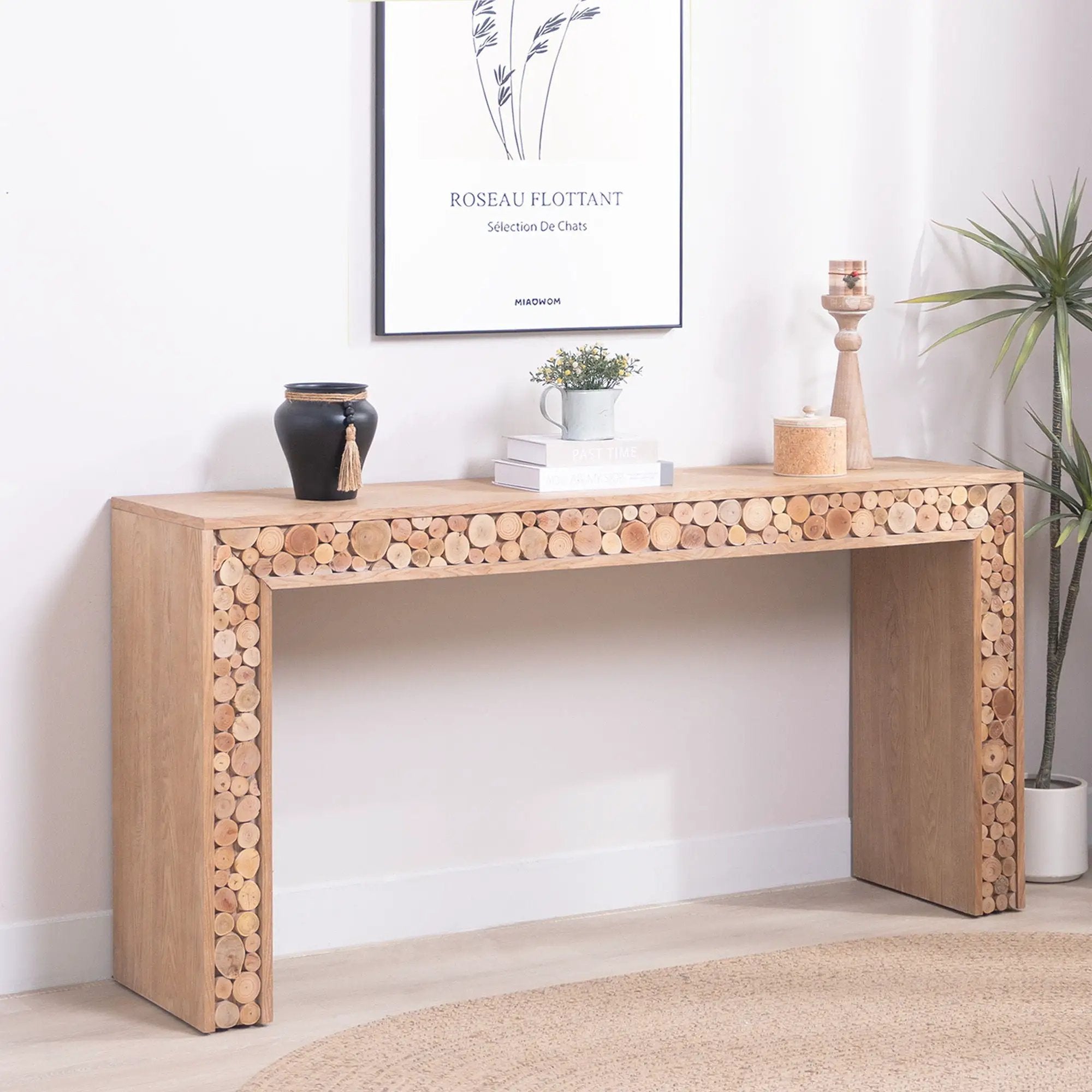 Rustic Wood Console Table With Natural Log Accents, Entryway Table, Narrow Sofa Table, Hallway Accent Table, Modern Farmhouse Style - Natural by Unique Piece Furniture