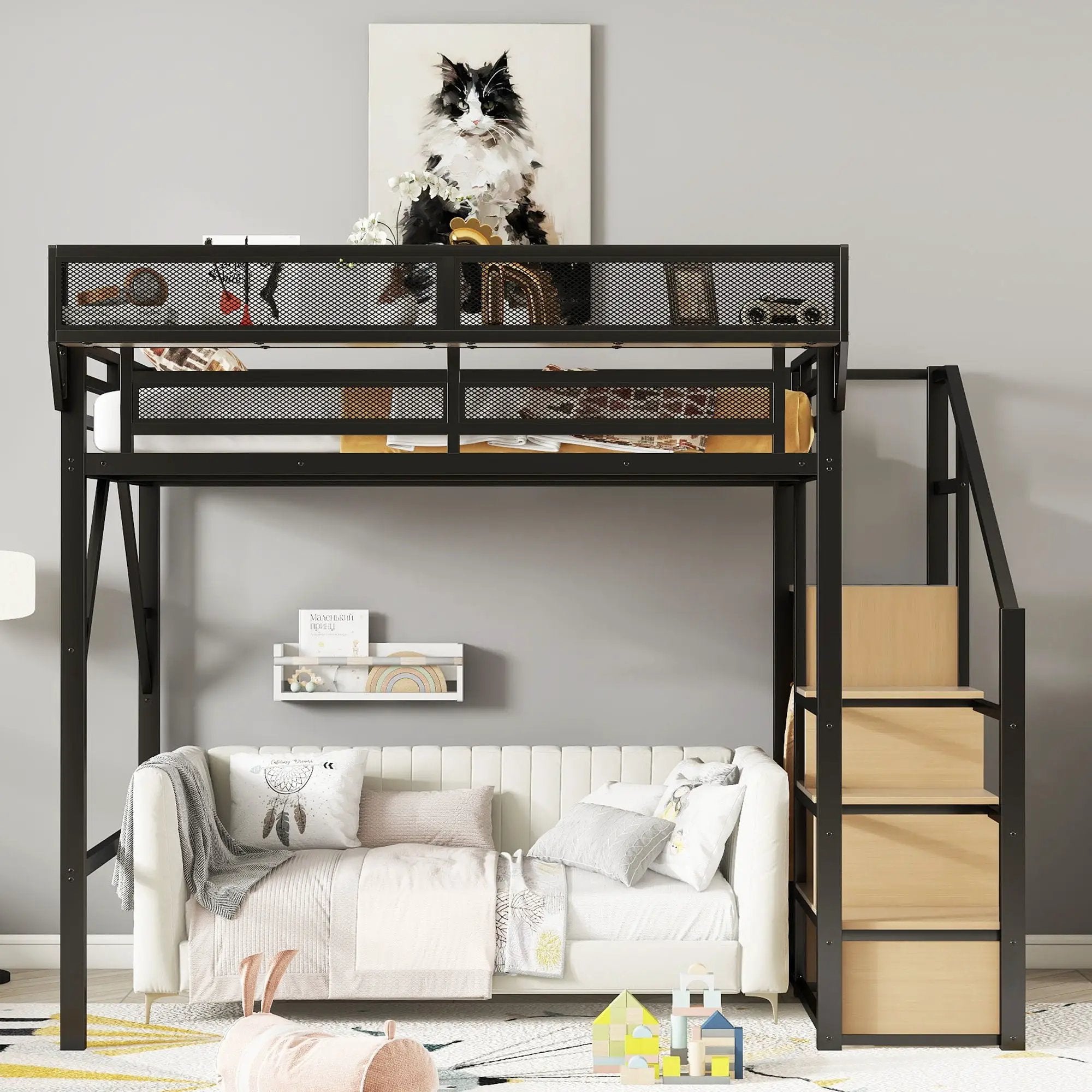 Loft Bed With Stairs, Storage Shelves, Wardrobe by Unique Piece Furniture