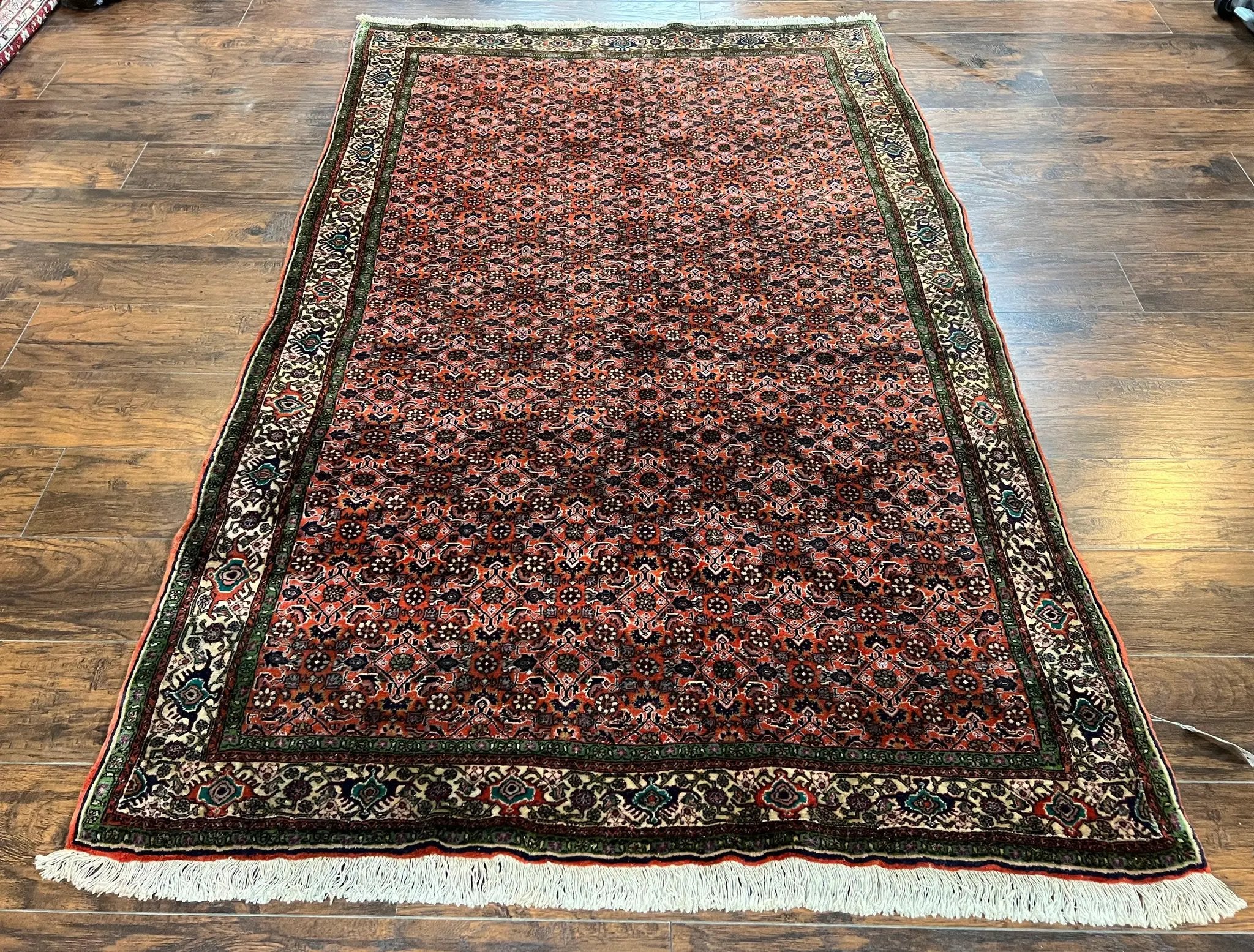 Antique Persian Bijar Rug 5x7, Allover Pattern, Hand Knotted Vintage Wool Tribal Oriental Carpet, Bidjar Rug, Red and Cream 5 x 7 ft, Handmade Rug by Jewel Rugs