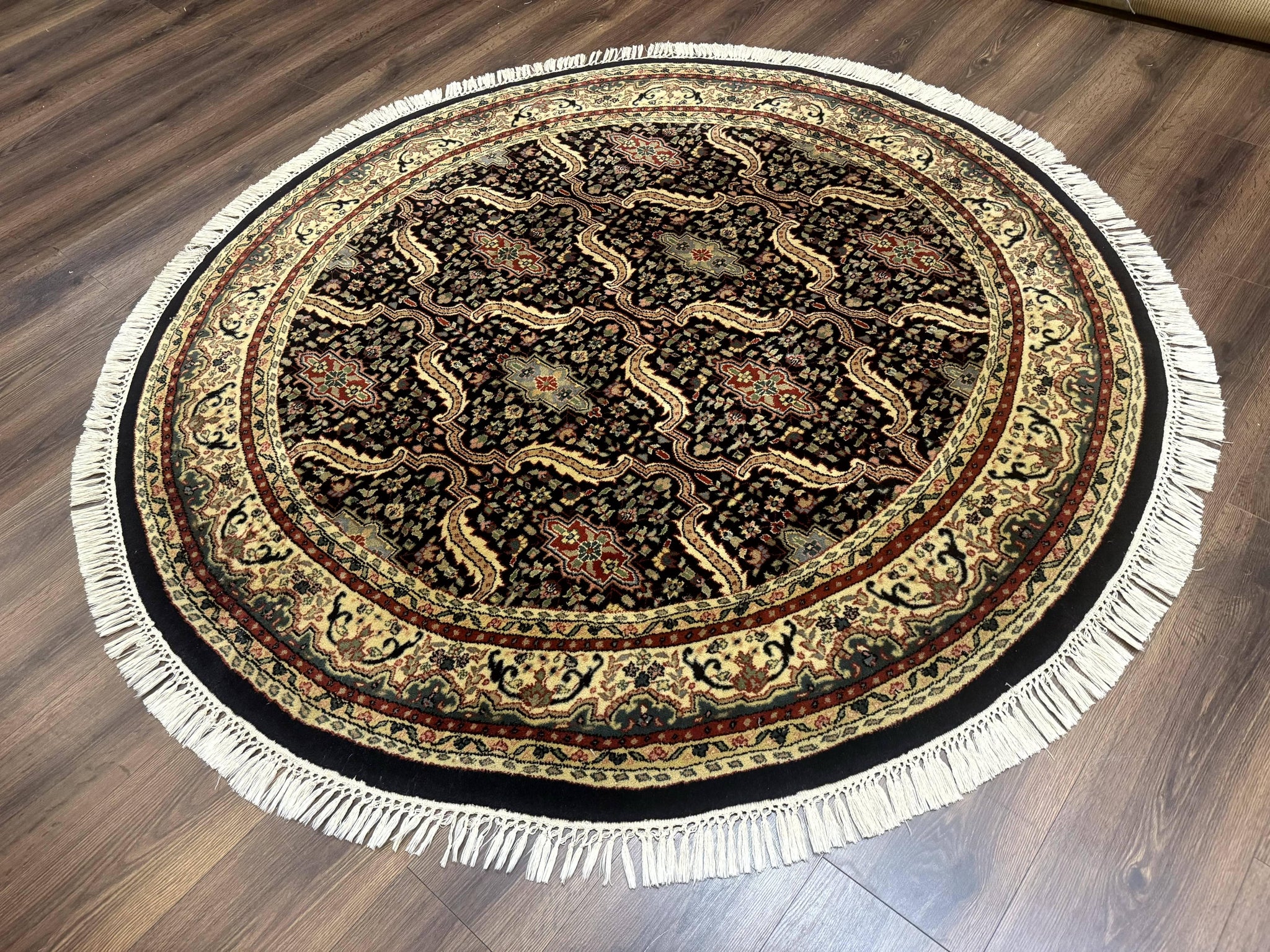 Round Indo Persian Rug 6x6, Indian Bidjar Rug, Navy Blue and Beige by Jewel Rugs