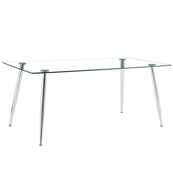Modern Rectangular Glass Dining Table For 4-6 People With Tempered Glass Countertop
