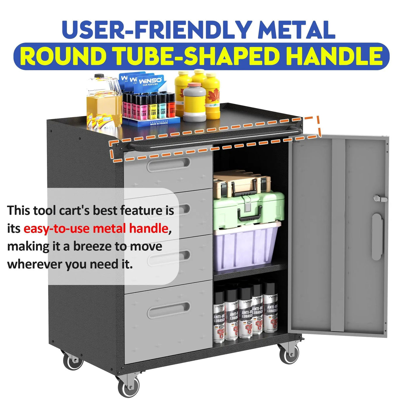 Sturdy Metal Tool Storage Cabinet With Wheels Durable Garage, Office & Home Organizer Steel by HouseOfZazla