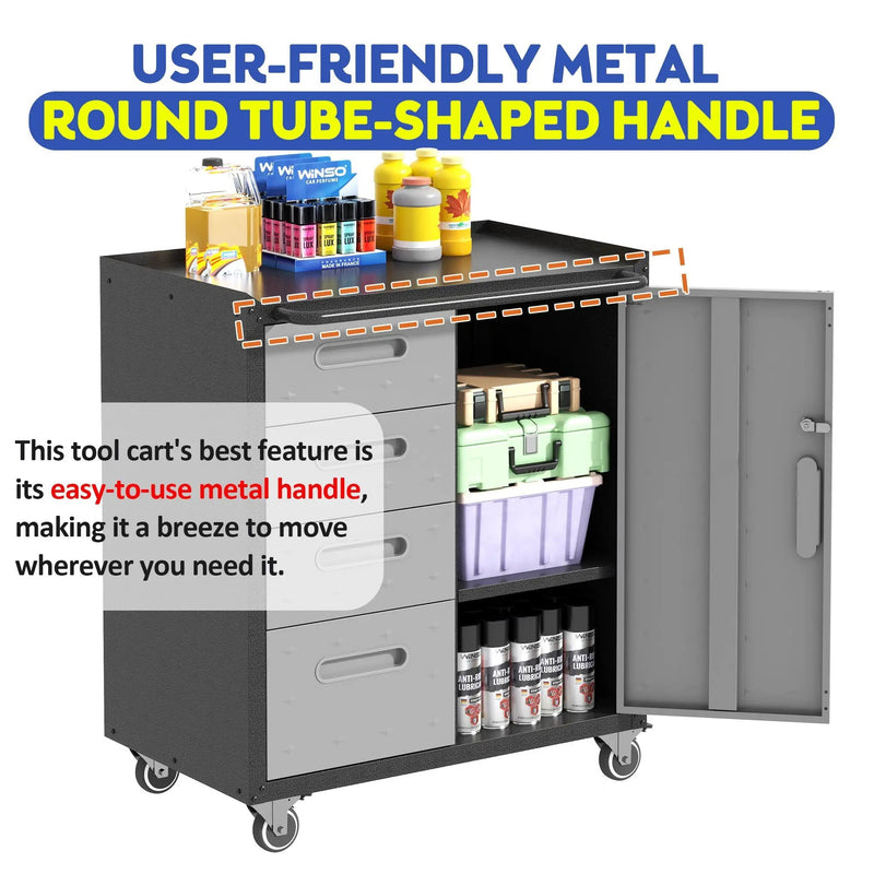 Sturdy Metal Tool Storage Cabinet With Wheels Durable Garage, Office & Home Organizer Steel by HouseOfZazla