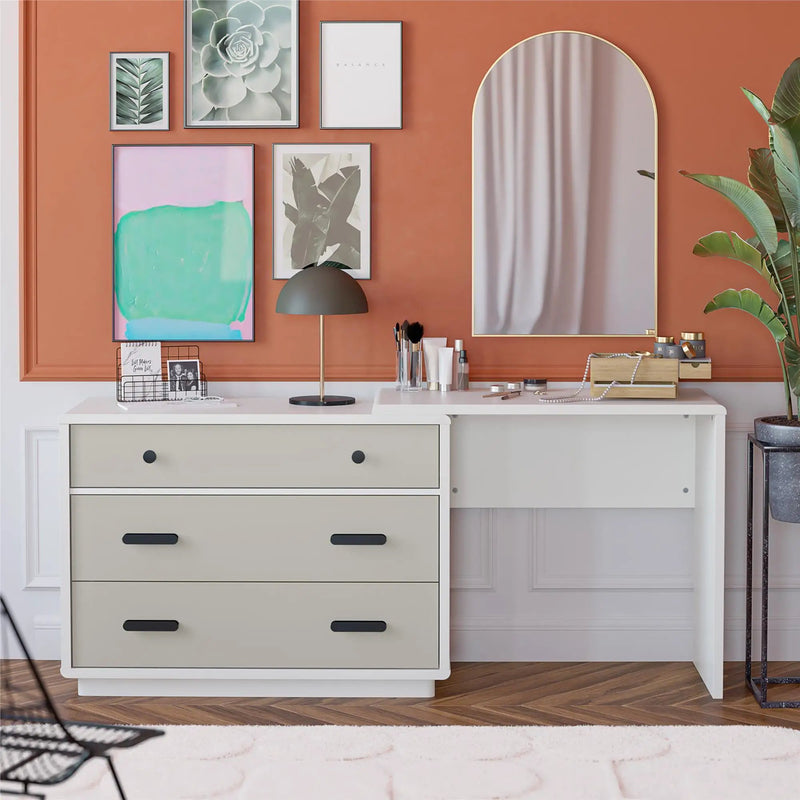 Valencia - 3 Drawer Dresser And Desk - Taupe by Unique Piece Furniture