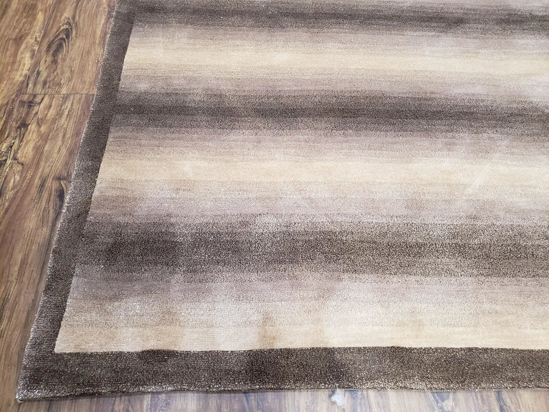 Vintage Safavieh Tibetan Indian Rug 6x9, Nepal Rug, Handmade, Striped Rug, Brown & Beige, 6x9 Oriental Carpet, Wool, Soft by Jewel Rugs