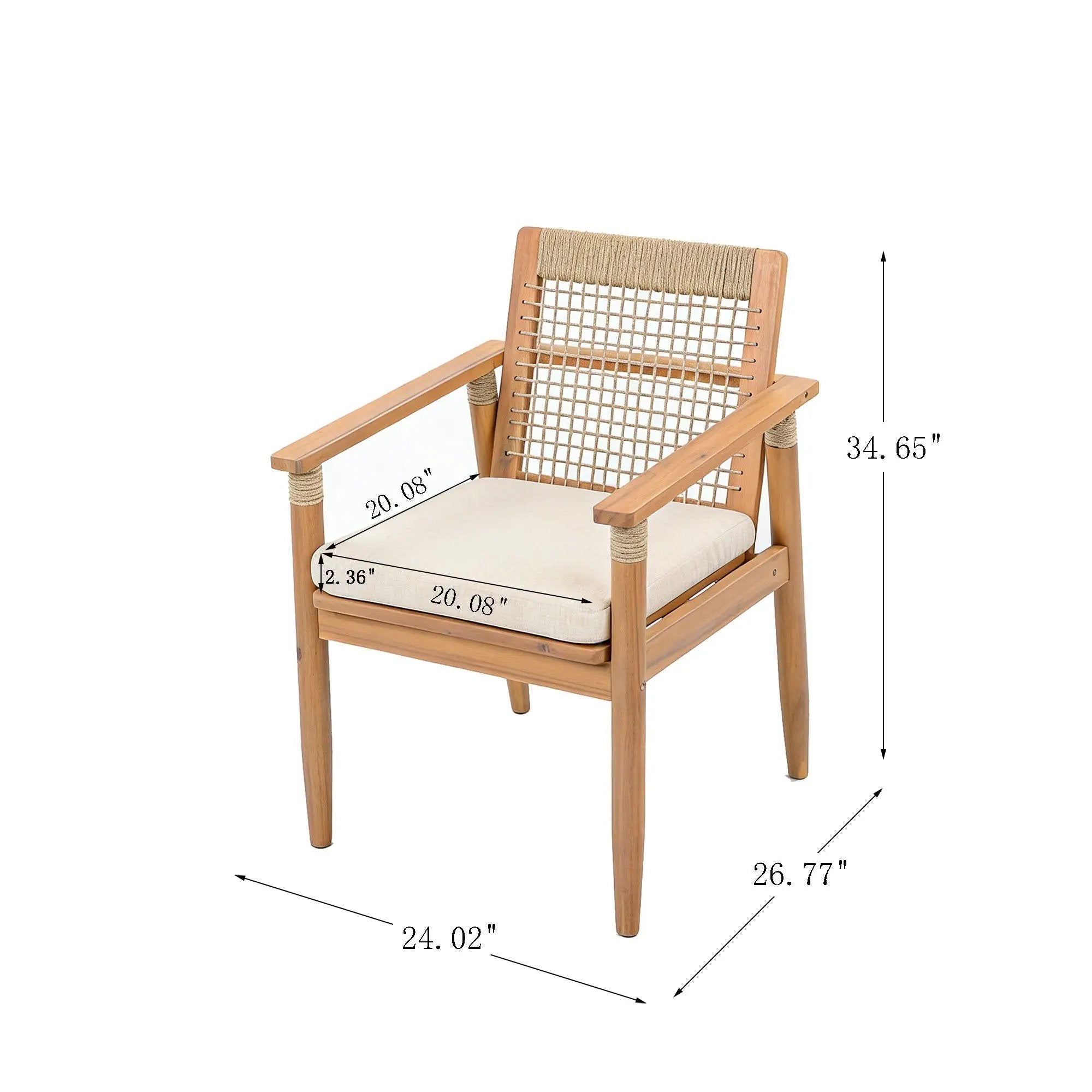 Outdoor Dining Chairs Set of 2 with Acacia Wood and Rope Design by HouseOfZazla