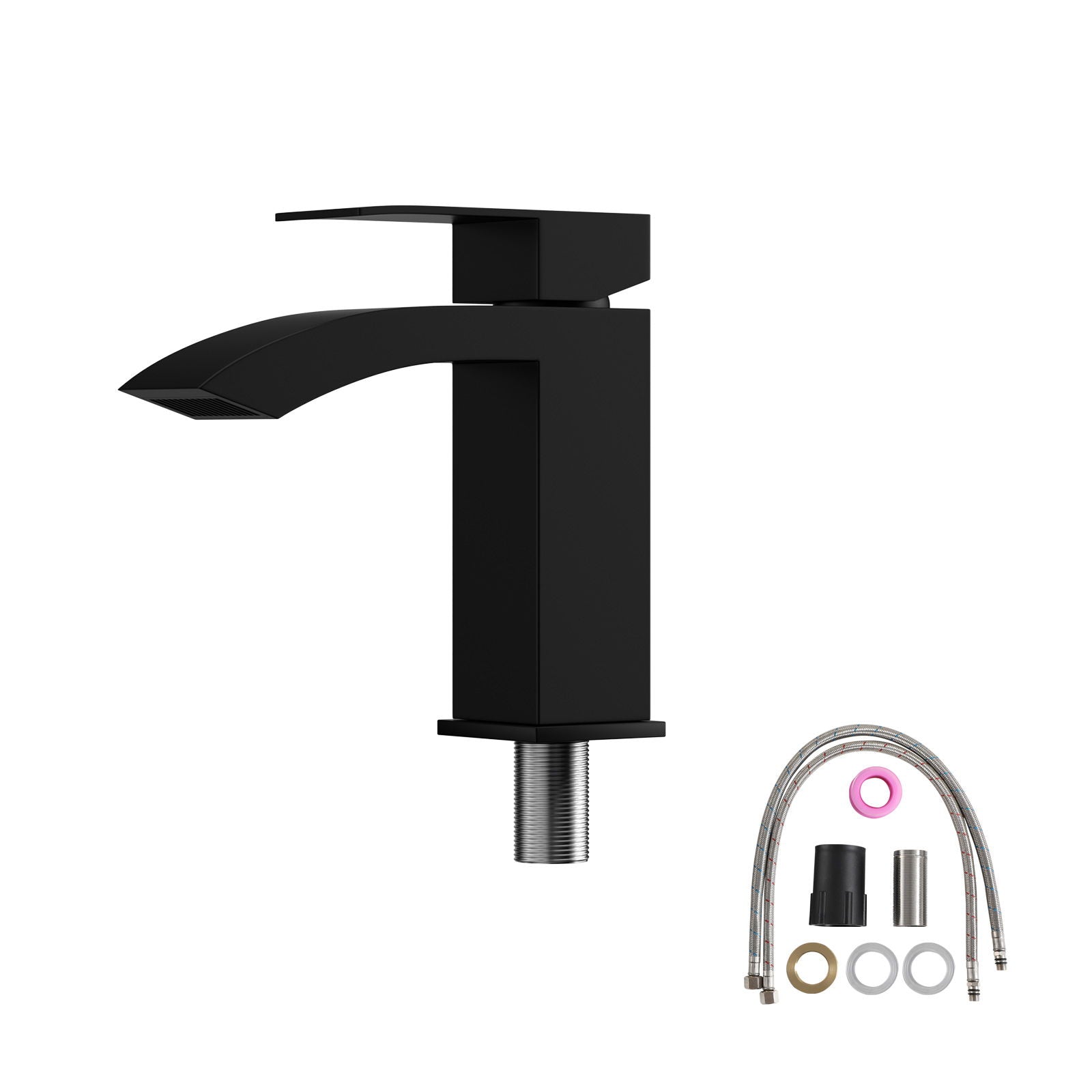 Rectangular Vessel Sink With Faucet & Drain - White / Black by HouseOfZazla