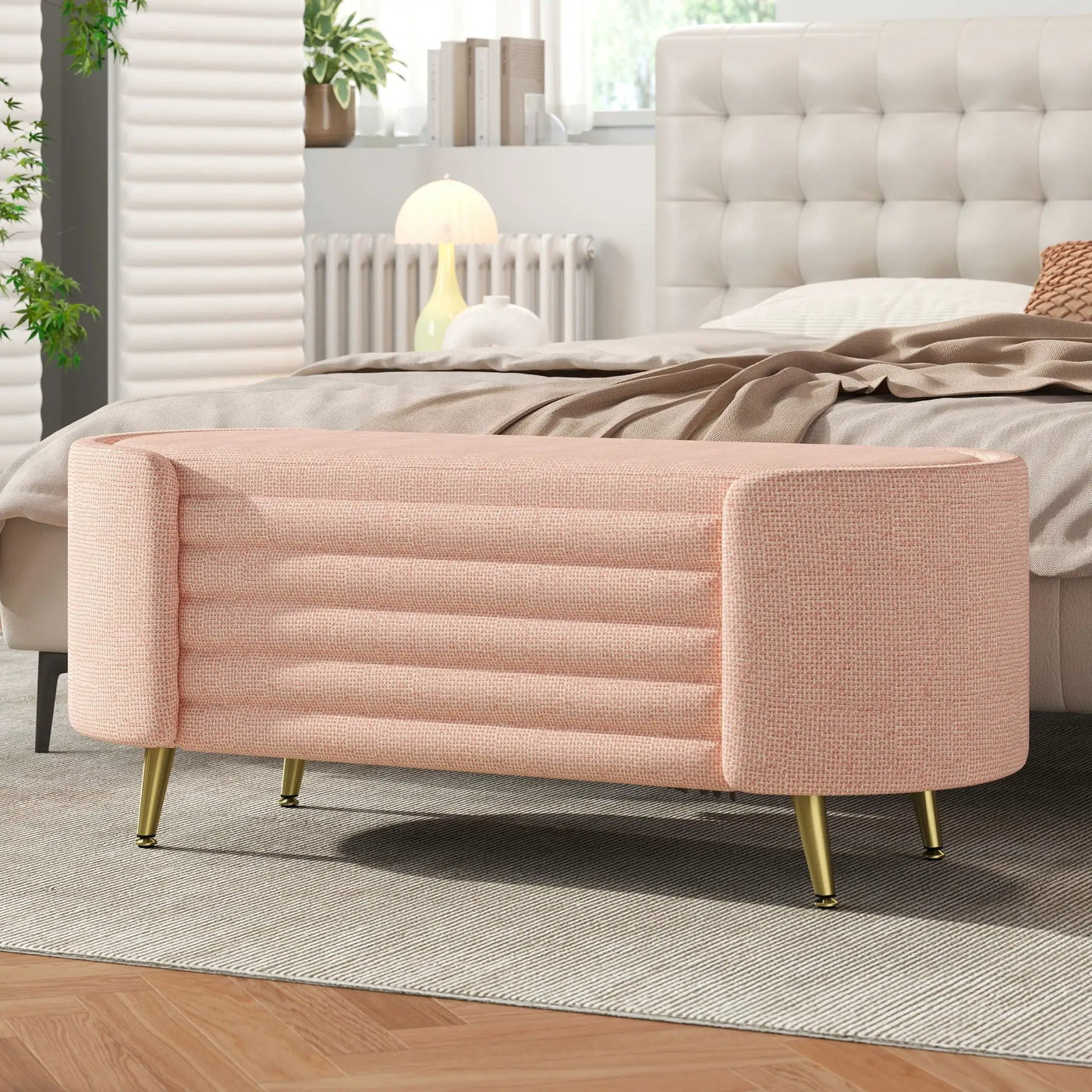 Modern Oval Storage Ottoman With Upholstery by HouseOfZazla