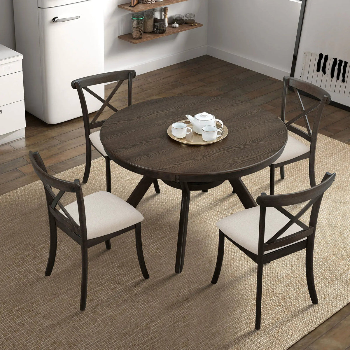 Modern Round Rubber Wood Dining Table for 4-6 by HouseOfZazla