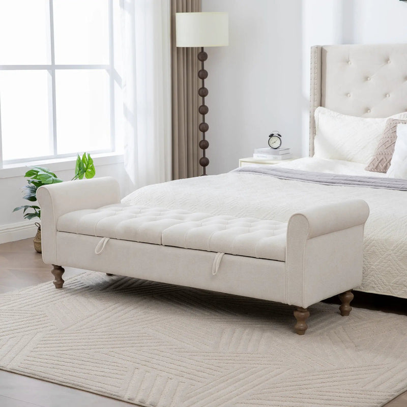 Modern Upholstered Storage Bench With Rolled Armrests] by HouseOfZazla