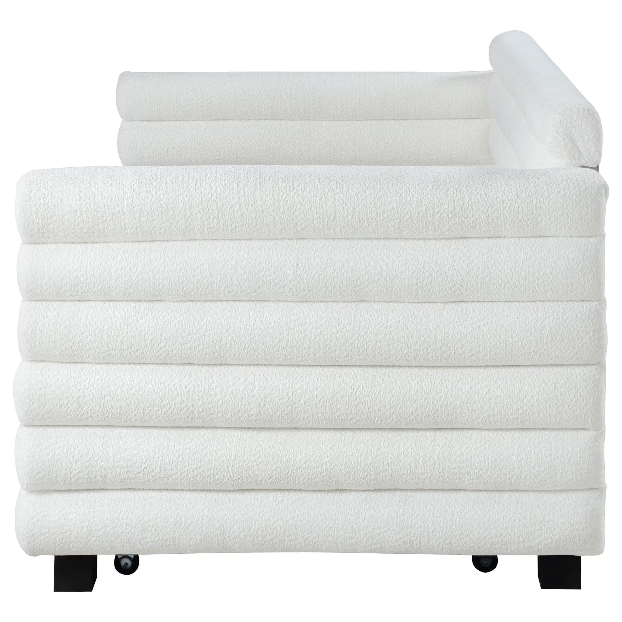 Patricia Boucle Upholstered Twin Day Bed with Trundle White by Unique Piece Furniture