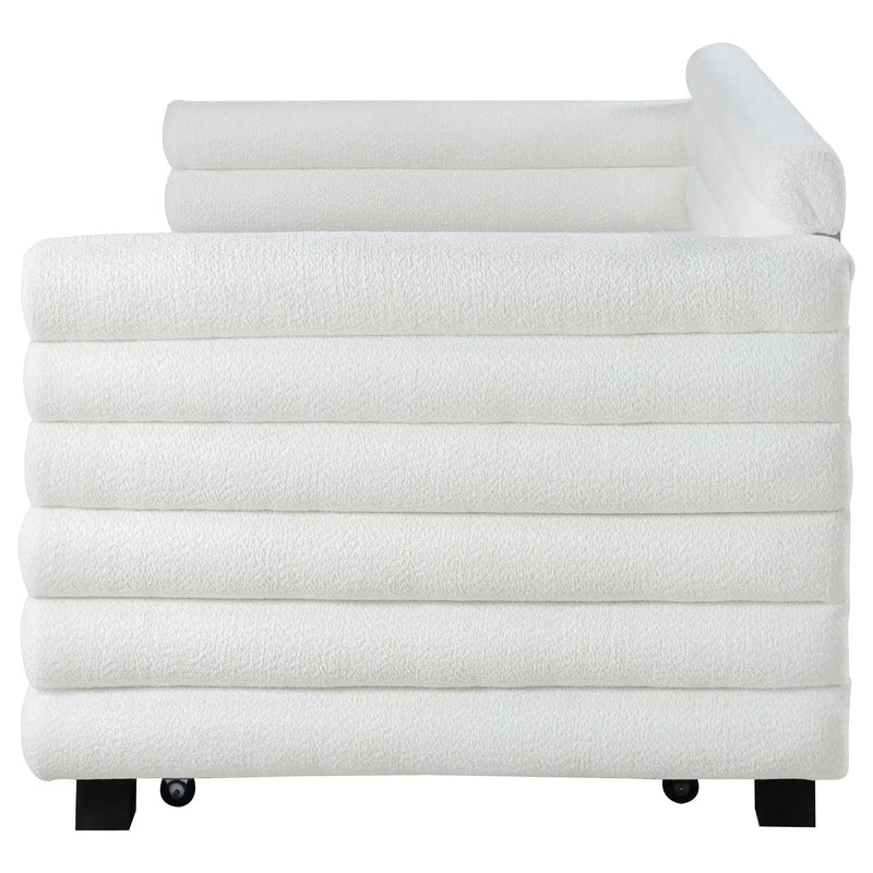 Patricia Boucle Upholstered Twin Day Bed with Trundle White by Unique Piece Furniture