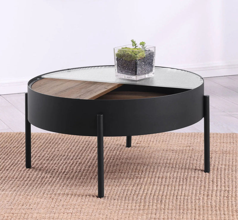 Ozella Round Coffee Table with Hidden Storage Sandy Black by Unique Piece Furniture