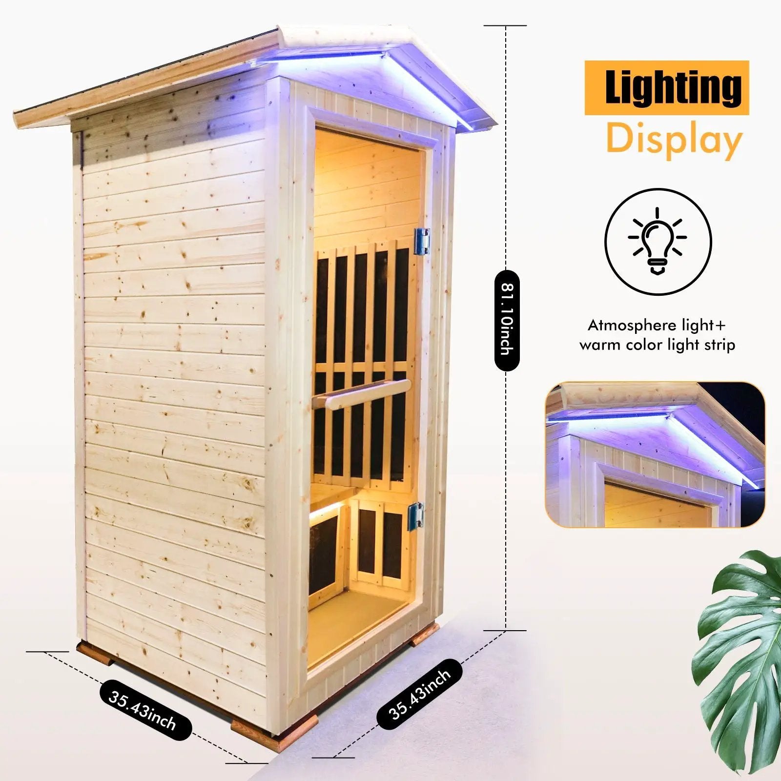 Single Person Spruce Far Infrared Sauna With Ambient Lighting And Bluetooth Music - Natural by HouseOfZazla