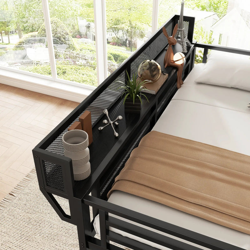 Twin Size Loft Bed with Stairs, Metal Full Loft Bed with Storage Shelves by HouseOfZazla