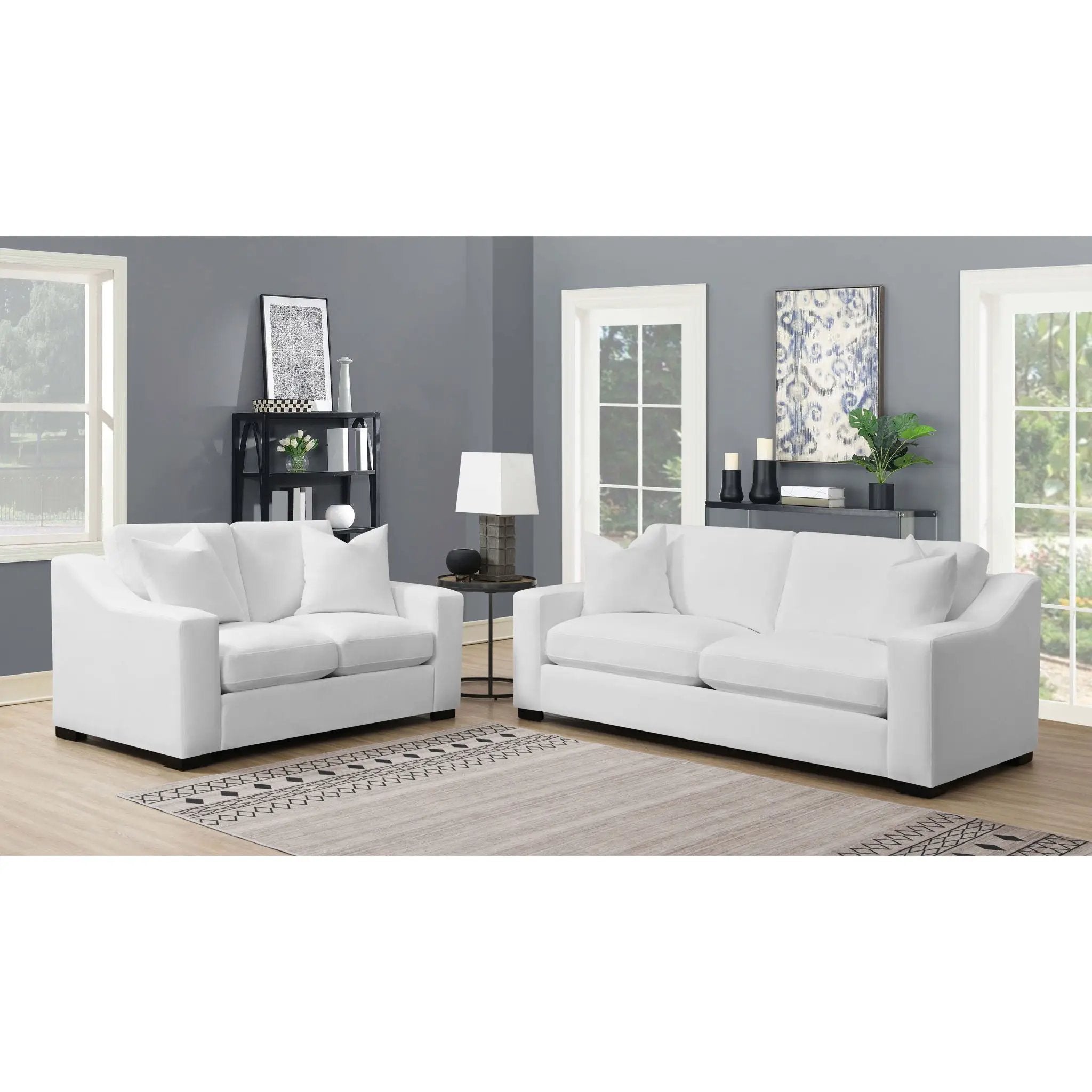 Chelan - 2 Piece Upholstered Sloped Arm Sofa Set - White by HouseOfZazla
