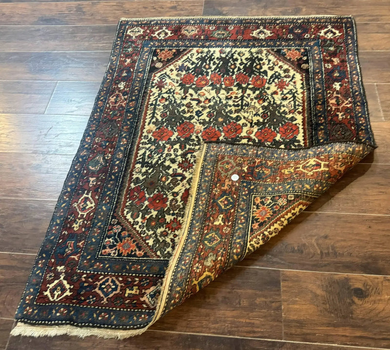 Persian Tribal Rug 3x5, Antique Persian Carpet, Floral Roses, Handmade, Persian Zanjan Rug by Jewel Rugs