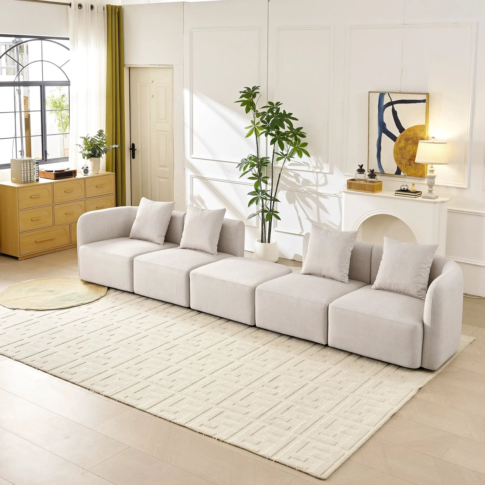 L-Shaped Modular Sectional Sofa With Ottoman, Living Room Furniture Set - Beige by HouseOfZazla