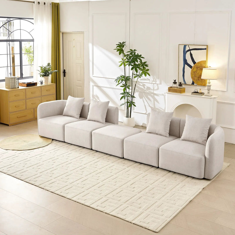L-Shaped Modular Sectional Sofa With Ottoman, Living Room Furniture Set - Beige by HouseOfZazla