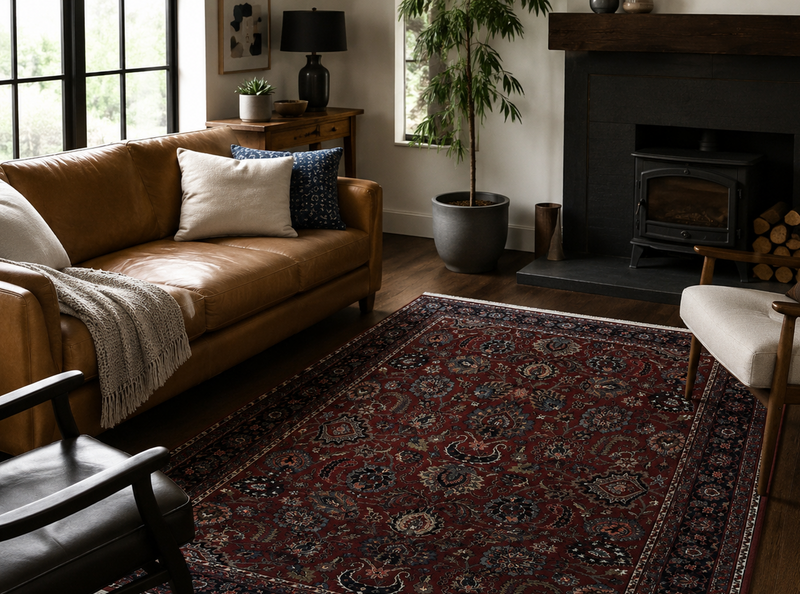 Indo Persian Rug 5x7, Vintage Traditional Floral Carpet, Burgundy and Navy Blue by Jewel Rugs