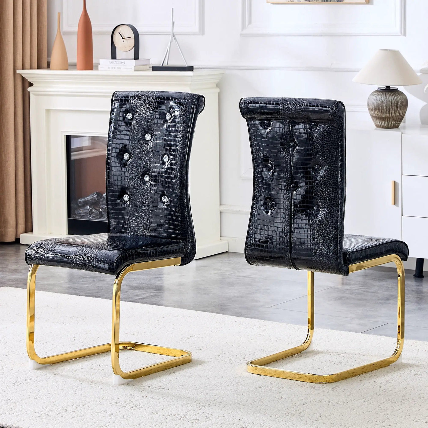 Elegant Design Alligator Skin Upholstered Dining Chairs by Unique Piece Furniture