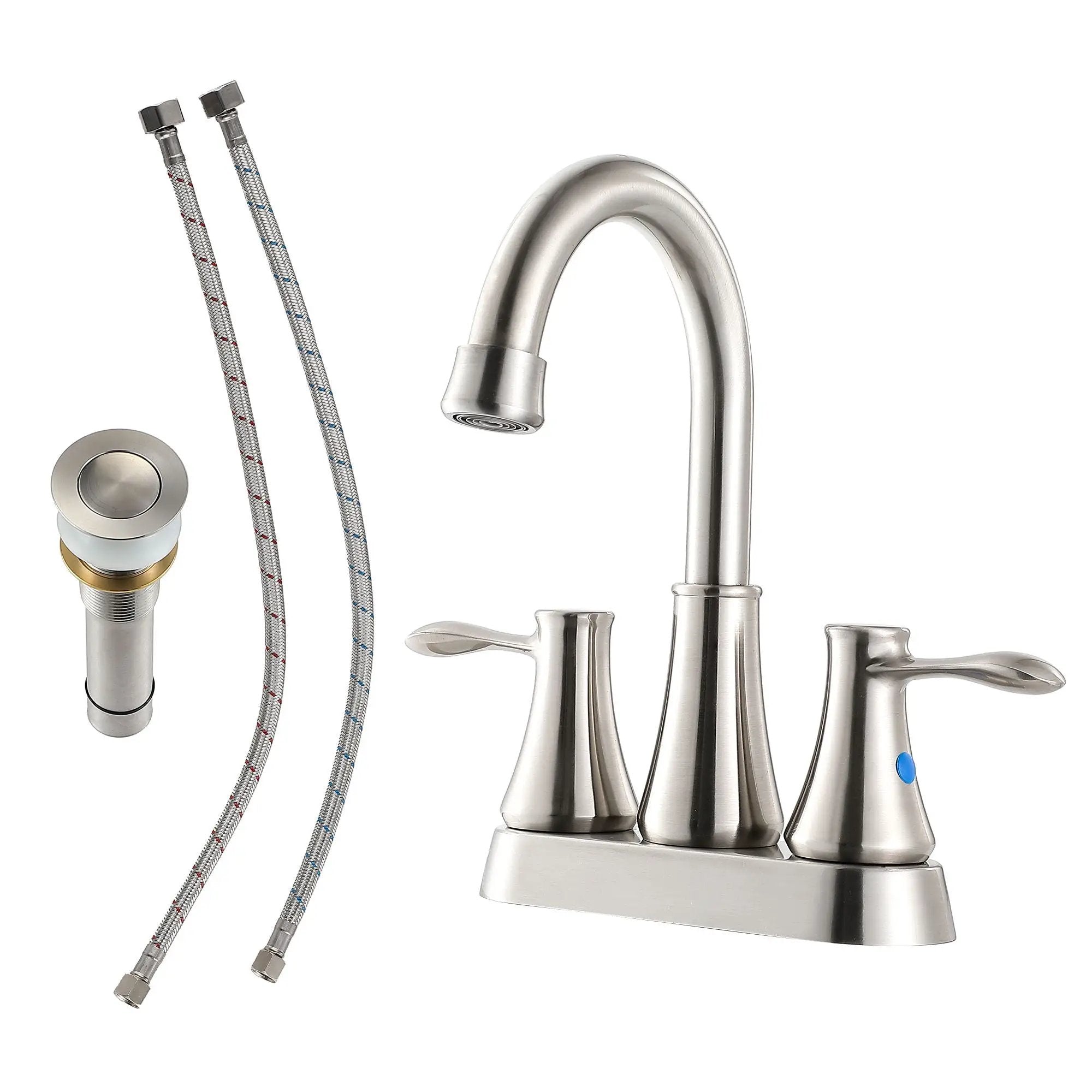 4" Centerset Bathroom Faucet With Pop Up Drain And Water Supply Lines - Brushed Nickel by HouseOfZazla