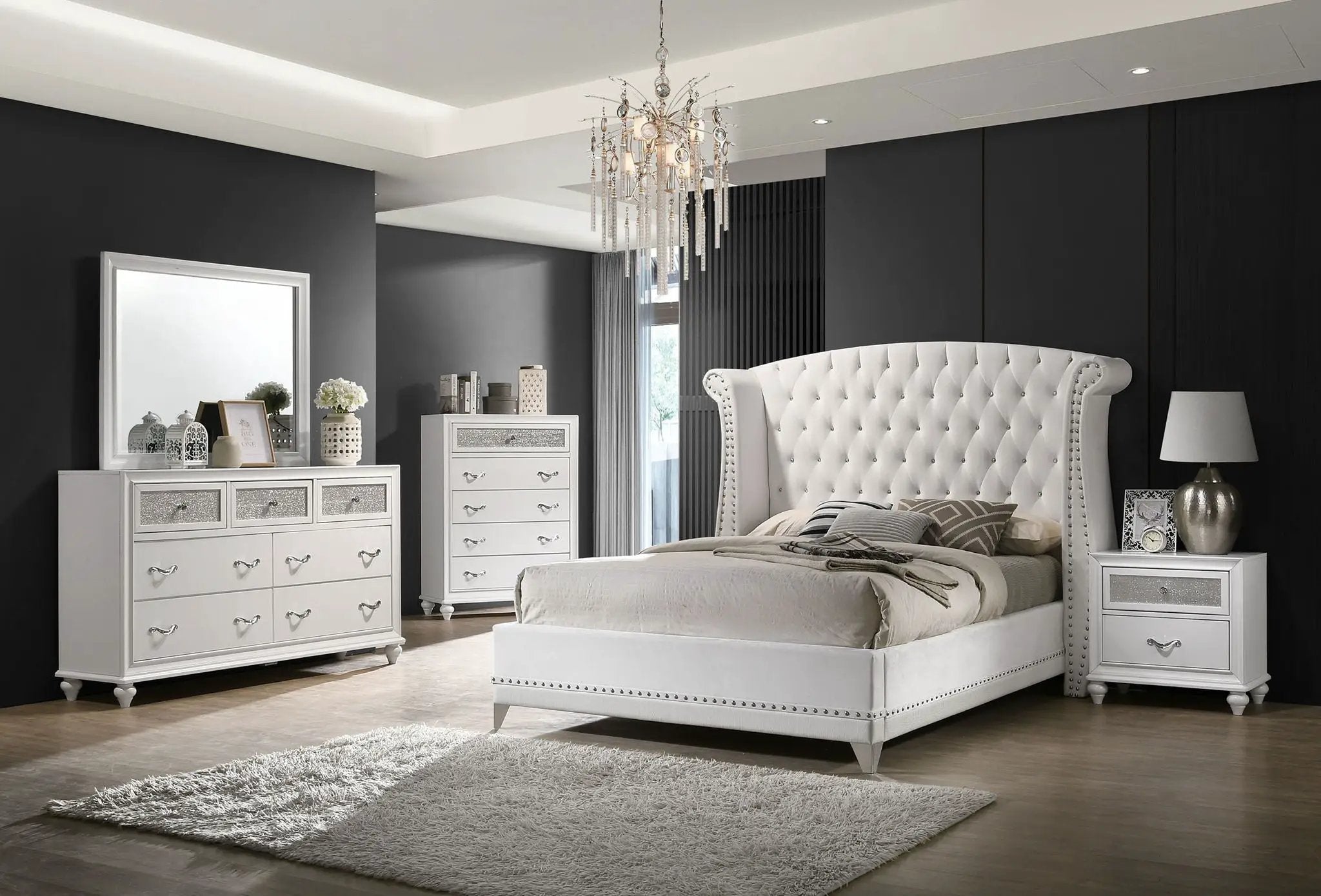 Barzini Upholstered California King Wingback Bed White by Unique Piece Furniture