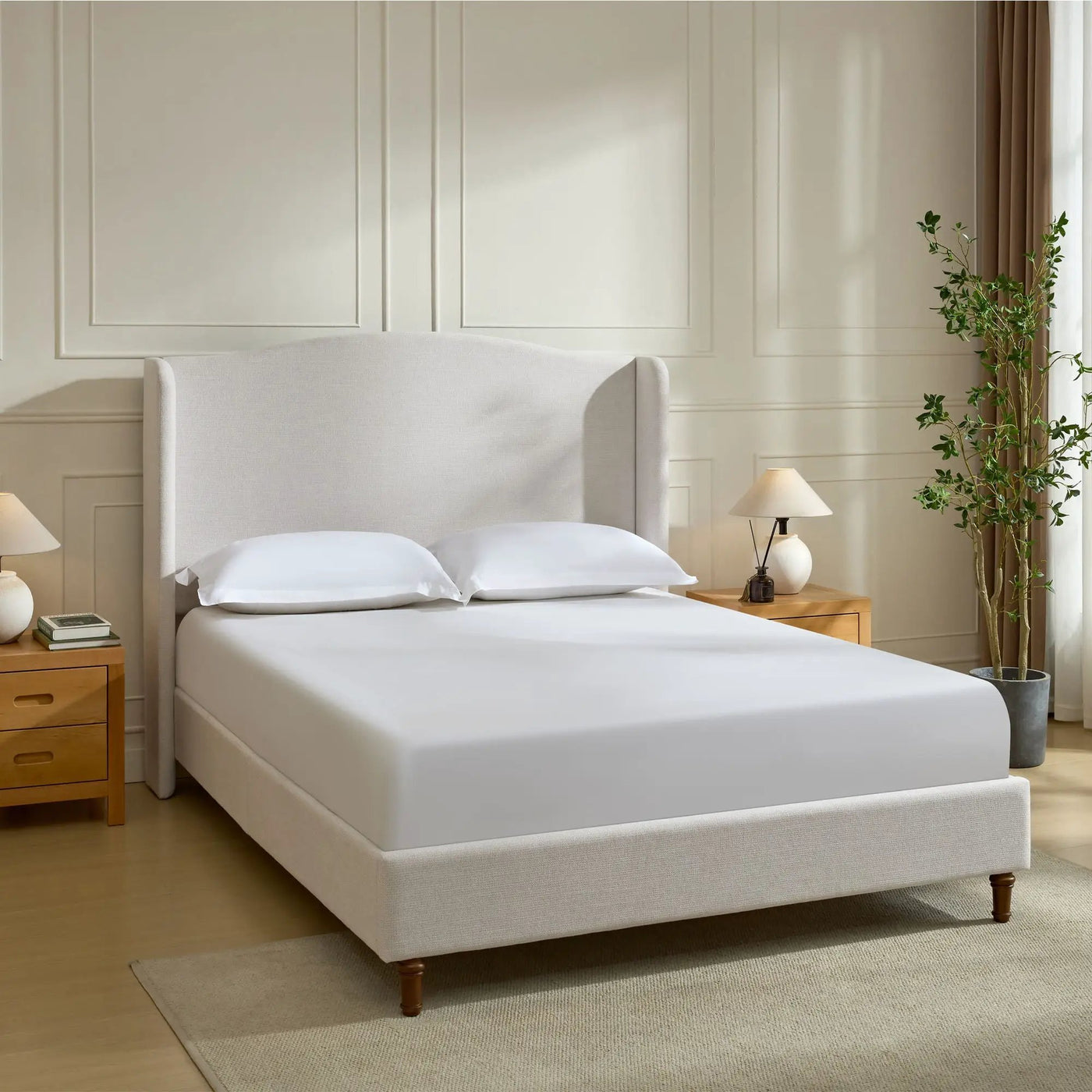 Hannah - Upholstered Wingback Bed Size / Tall Headboard Upholstered King Bed / Premium Textured Look / Minimalist Designs / No Box Spring Needed by HouseOfZazla
