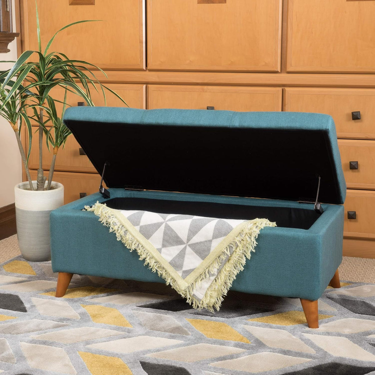 Tufted Ainsley Button Storage Ottoman Bench with Lift-Top - Orange or Teal, photo 2 of 10
