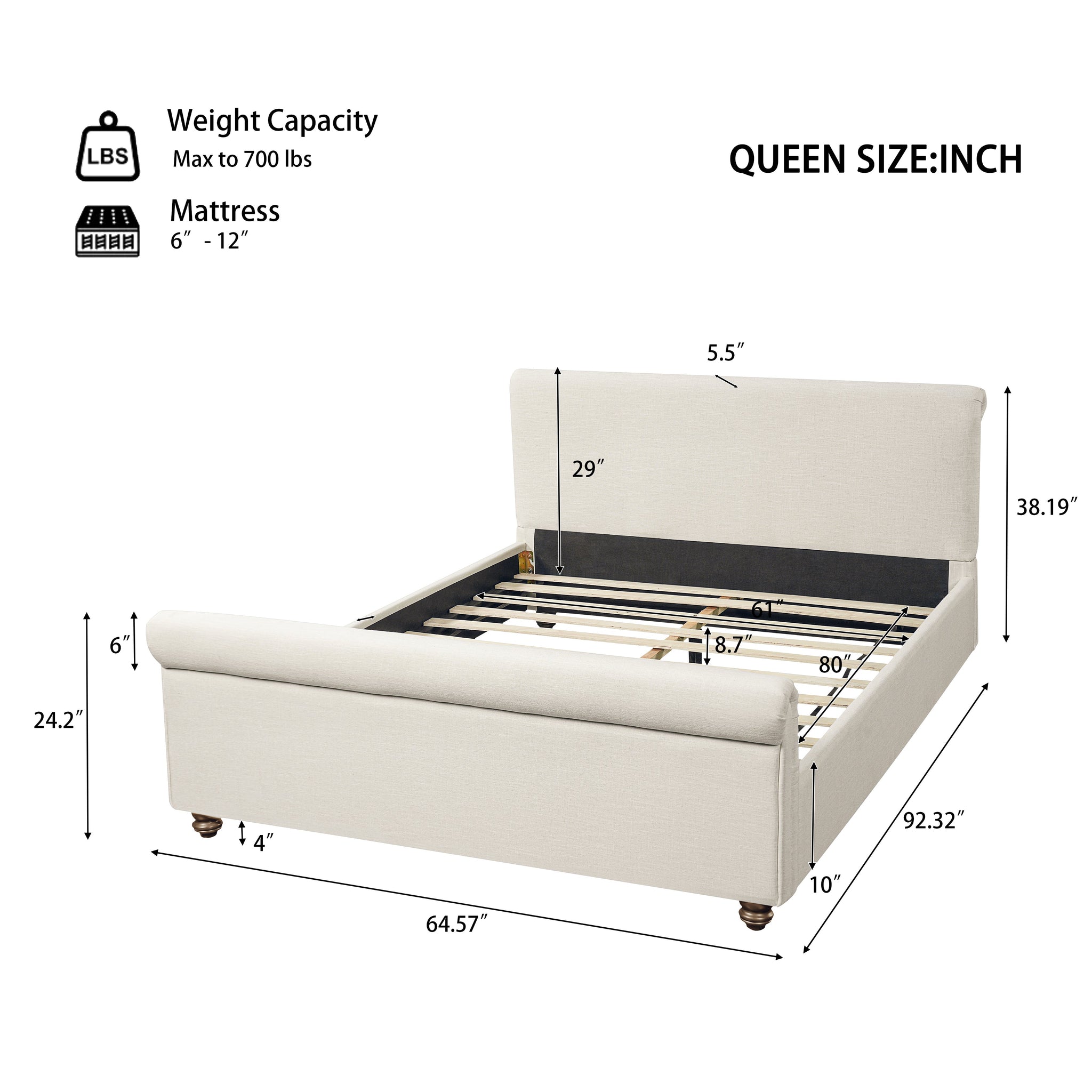 Queen Size Upholstered Bed Frame With Linen Fabric by HouseOfZazla