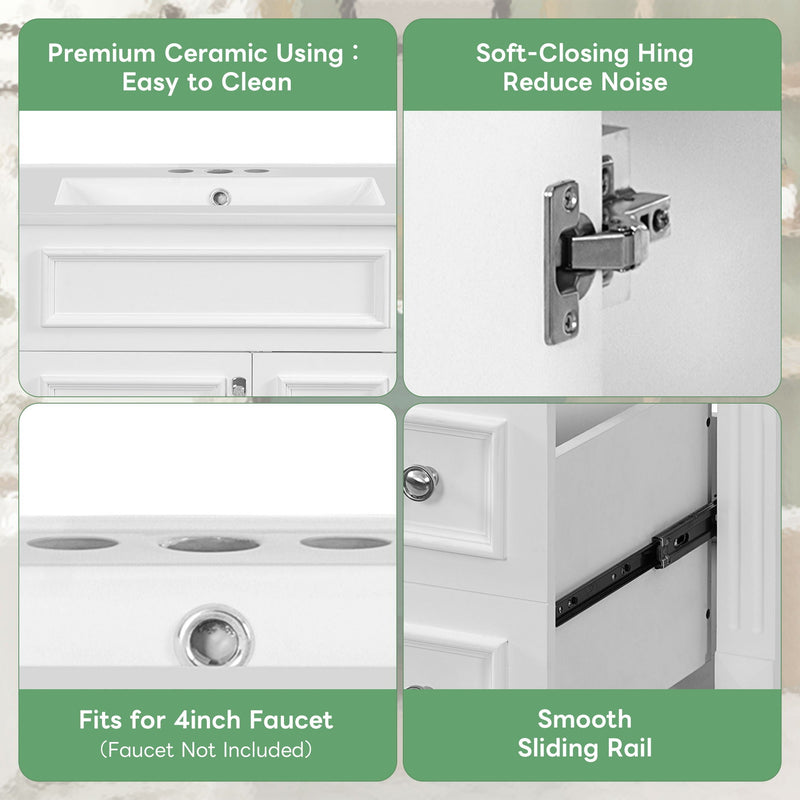 Bathroom Vanity With Sink, Compact Cabinet & 2 Drawers And Adjustable Shelf
