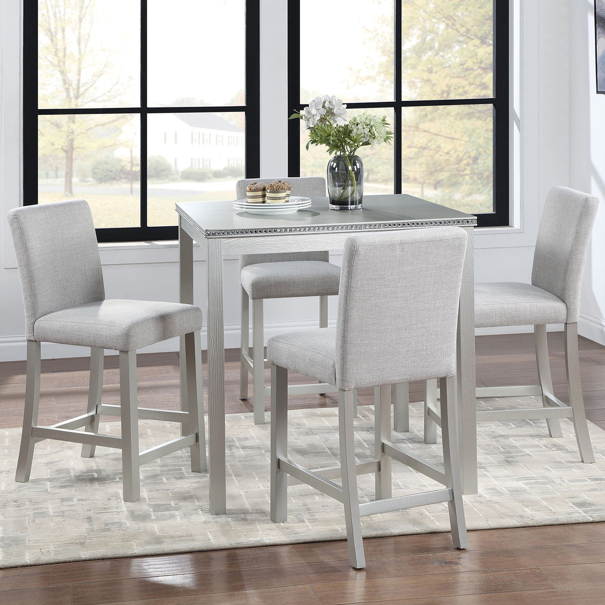 Counter Height 5 Piece Dining Table Set with Upholstered Chairs - Gray, White, Dark Gray, photo 12 of 12