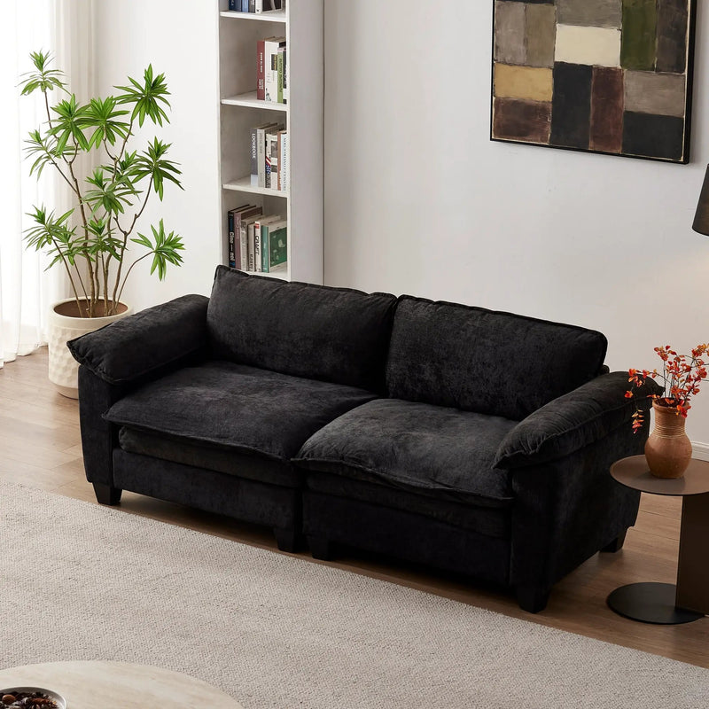 Living Room Furniture Big Loveseat Luxury Couch with Soft Chenille Upholstered Sofa Black by HouseOfZazla