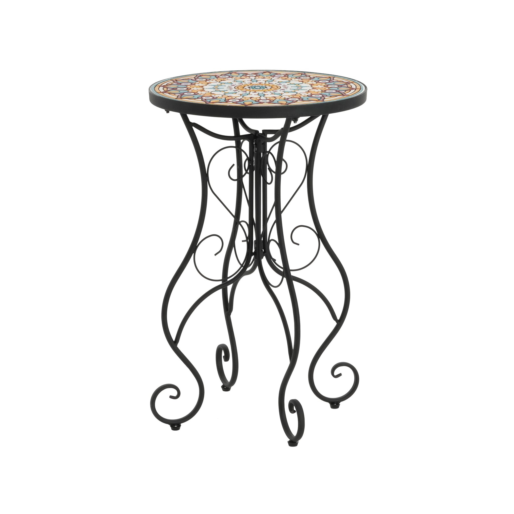 Round Ceramic Outdoor Side Table, Colorful + Black by HouseOfZazla
