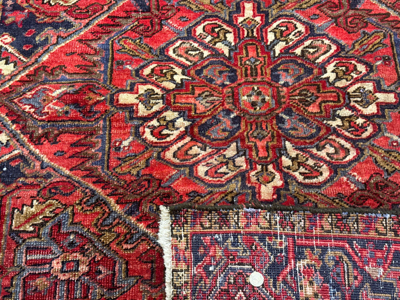 Persian Heriz Rug 7x10, Geometric Pattern, Red Ivory Navy Blue by Jewel Rugs