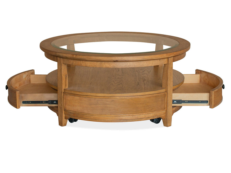Durant - Round Cocktail Table With Casters - Honey Brown, photo 2 of 3