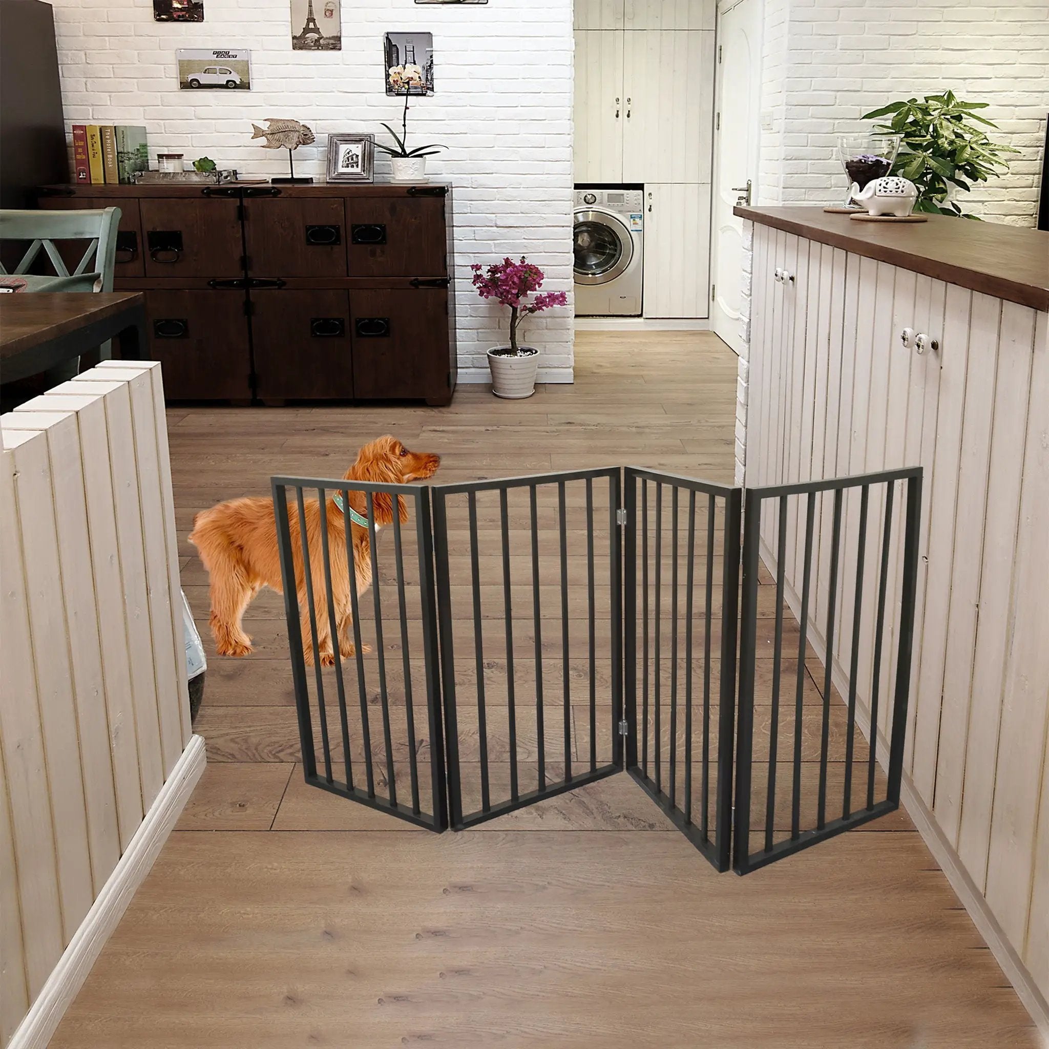 Pet Gate Dog Gate For Doorways, Stairs Or House Freestanding, Folding - Dark Brown by HouseOfZazla