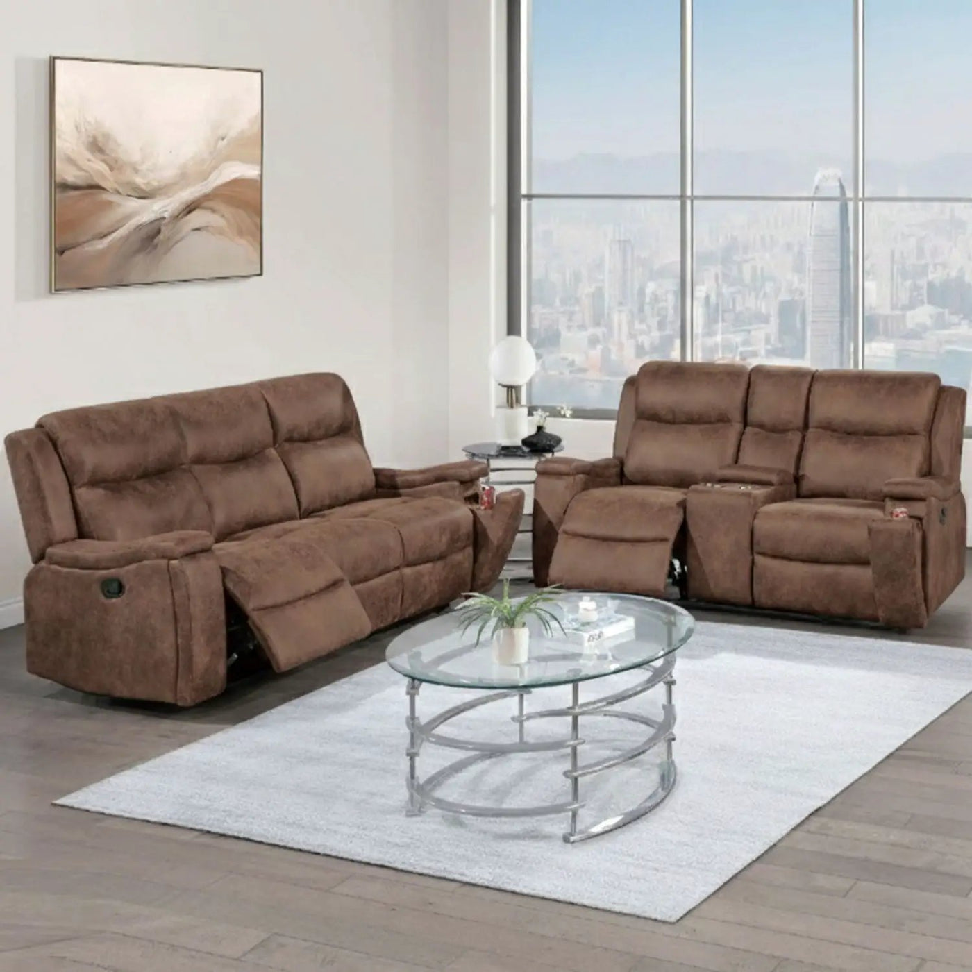 Modern Manual Motion Living Room Set & Hidden Cup Holders by HouseOfZazla