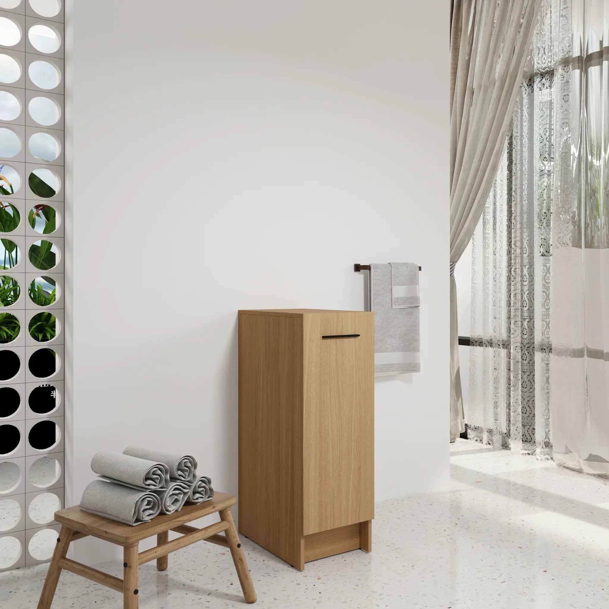 Slim Freestanding Bathroom Storage Cabinet - Light Oak by HouseOfZazla