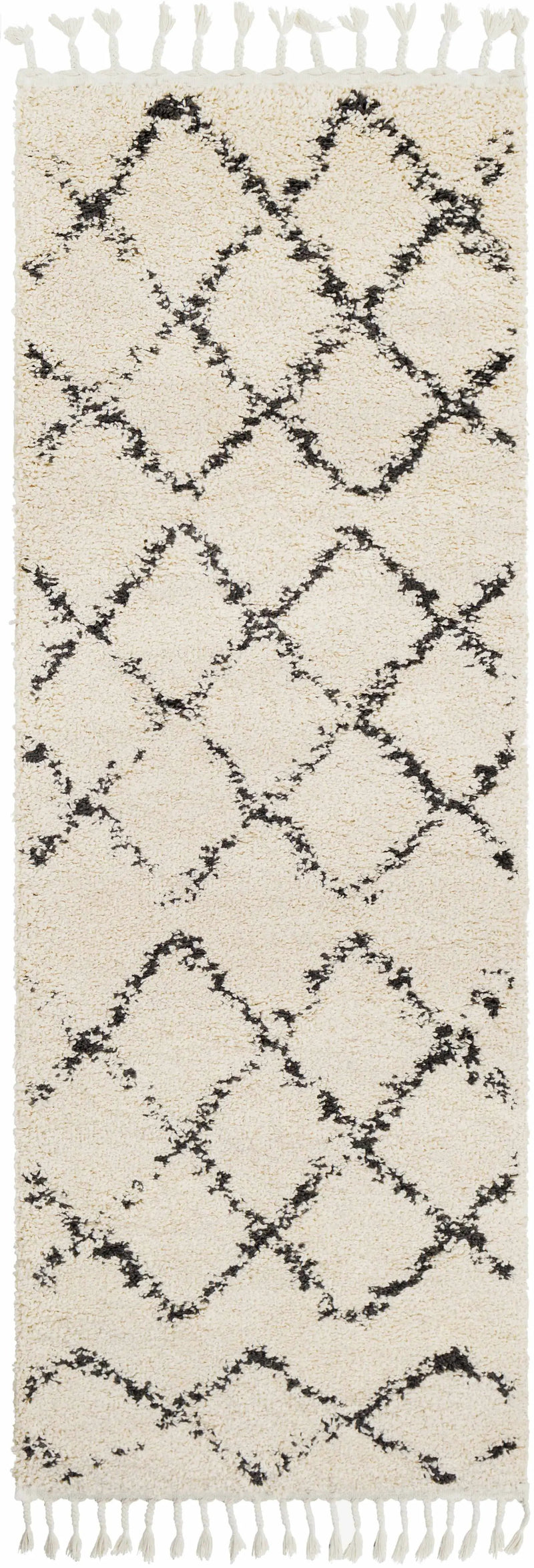 Wallagrass Beige/Black Trellis Tassel Shag by Hauteloom