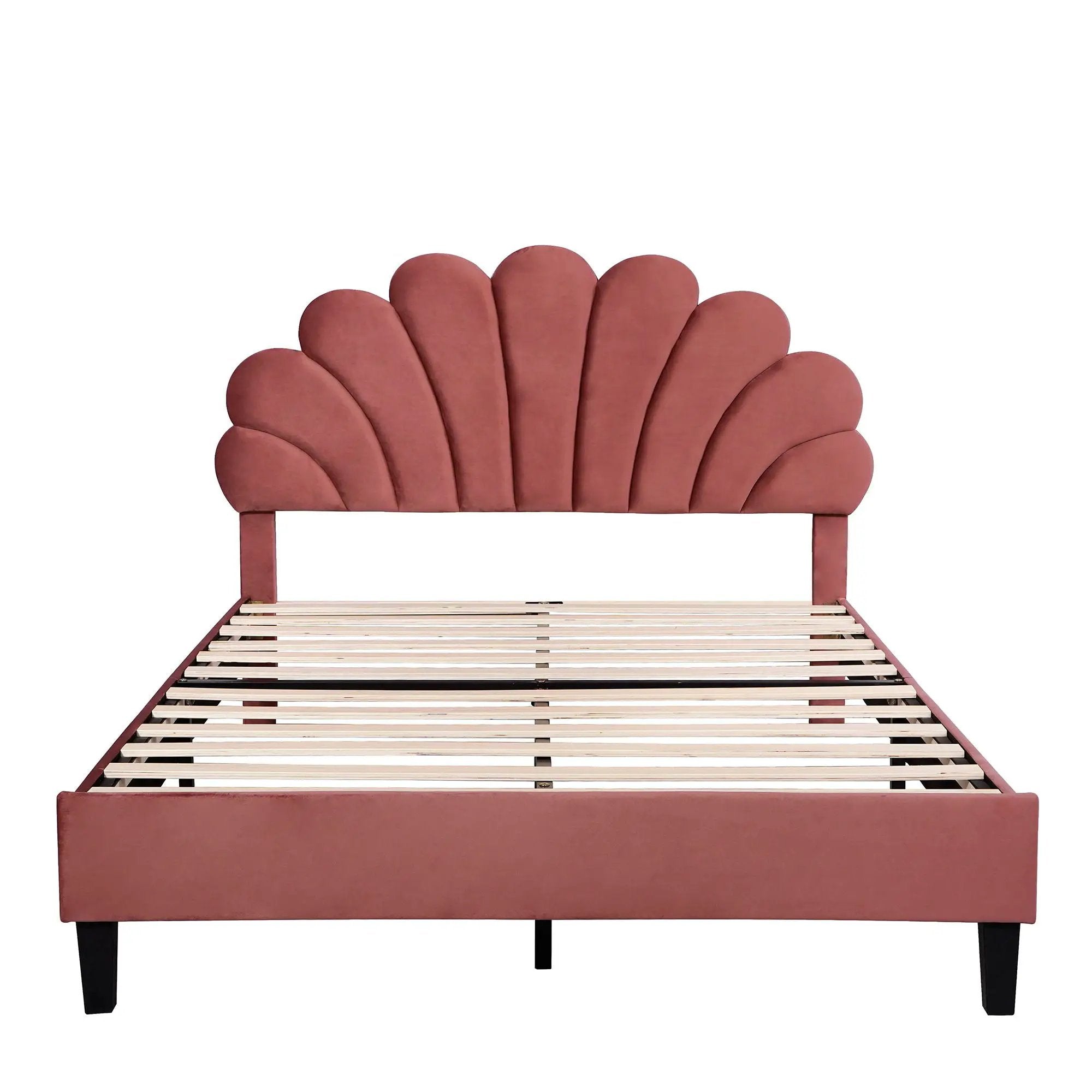 Upholstered Platform Bed With Flower Pattern Headboard by Unique Piece Furniture